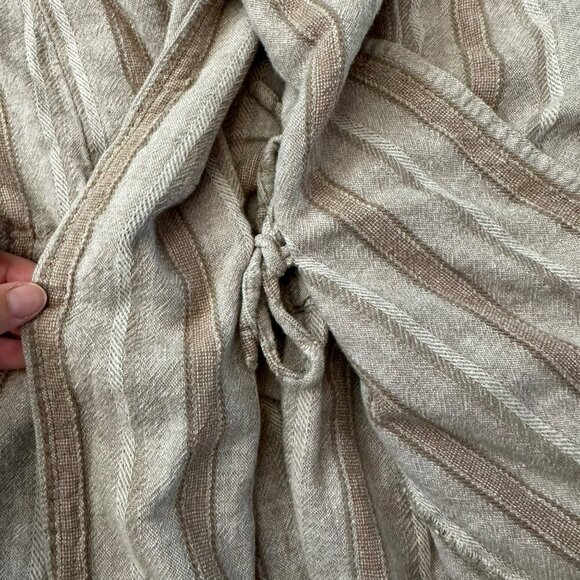 Fate Women's Size Medium Striped Roll Up Sleeve Linen Blend Wrap Top - Picture 3 of 11